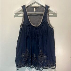 MISS ME Couture Navy Blue Embroidered Women's Top Size Medium